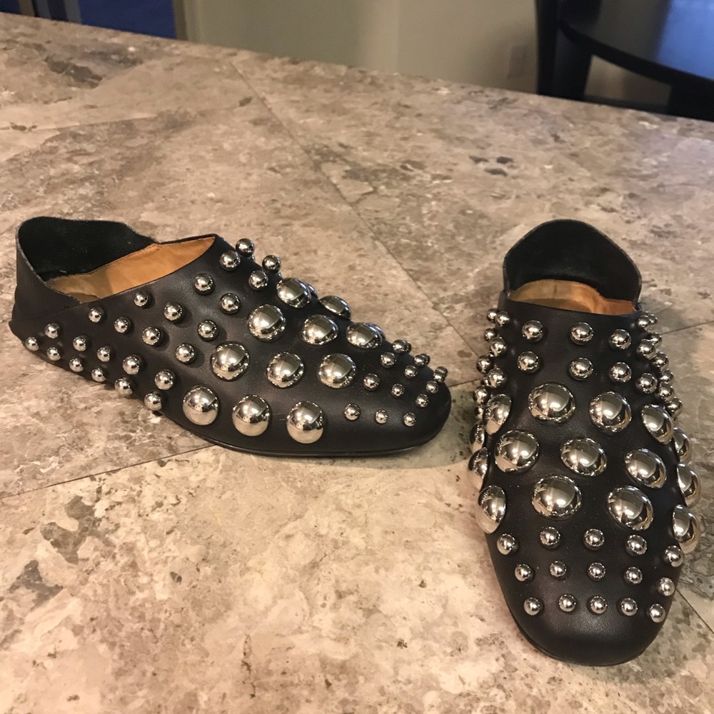 Alexander Wang black leather studded moccasins.